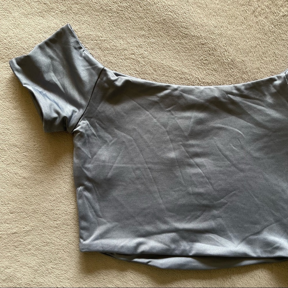 Gray Off the Shoulder Crop Top - Picture 14 of 14